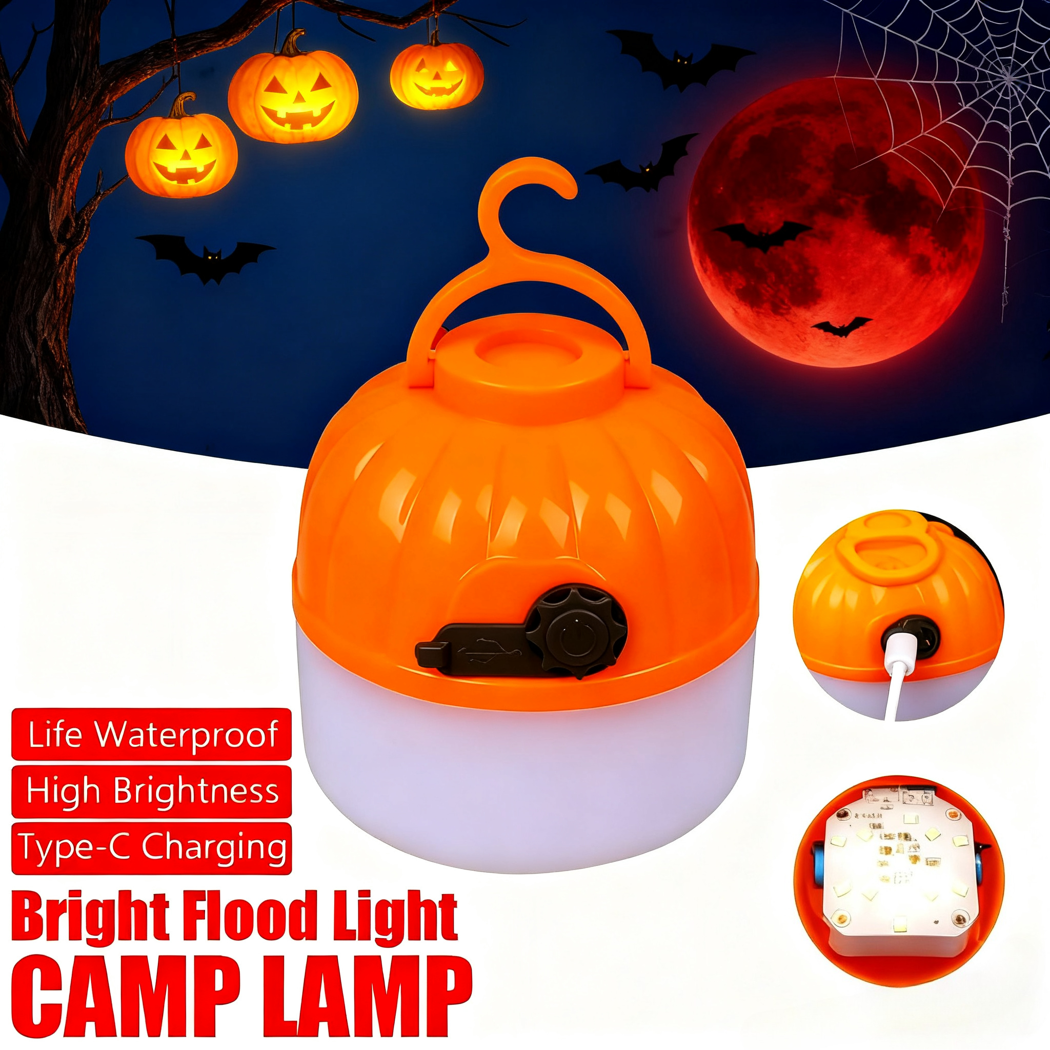 Lighting Decor Outdoor - Mini Portable Halloween Pumpkin Lantern USB