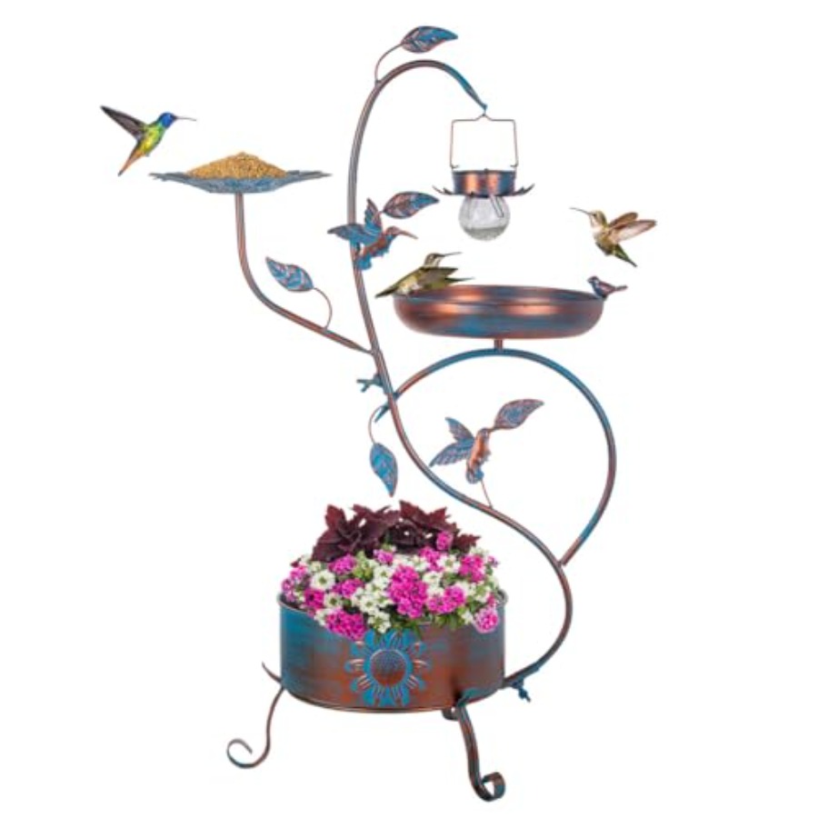 Lighting Decor Outdoor - Outdoor metal bird bath with planter