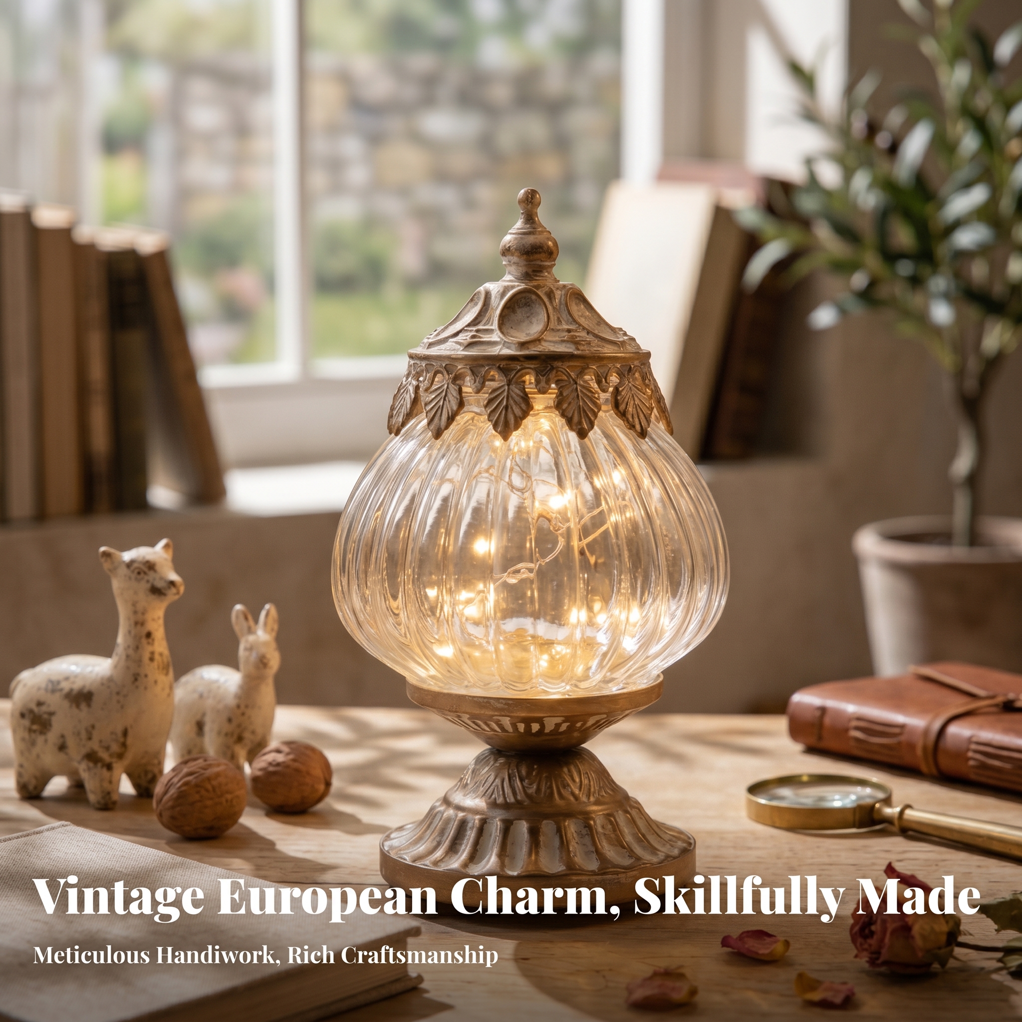 Vintage Ribbed Glass Lantern O - огляд і ціна Lighting Table Decor